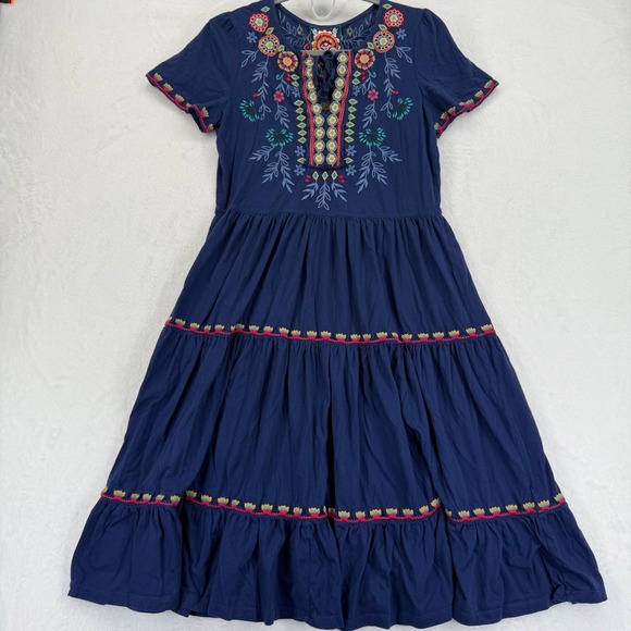 Johnny Was Los Angeles Sicilia XS Embroidered Flounce Tiered Midi Dress Cotton - Picture 1 of 10